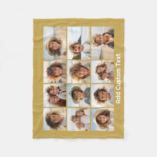 12 Foto Collage en Gold Background Text Fleece Deken (Voorkant)