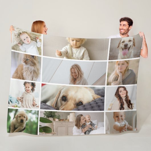 12 foto collage familie gepersonaliseerd fleece deken (In situ)