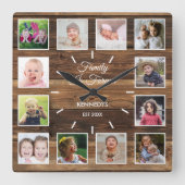 12 foto collage familie is voor altijd rustiek hou vierkante klok (Voorkant)