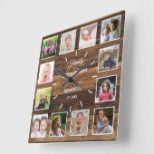 12 foto collage familie is voor altijd rustiek hou vierkante klok (Hoek)