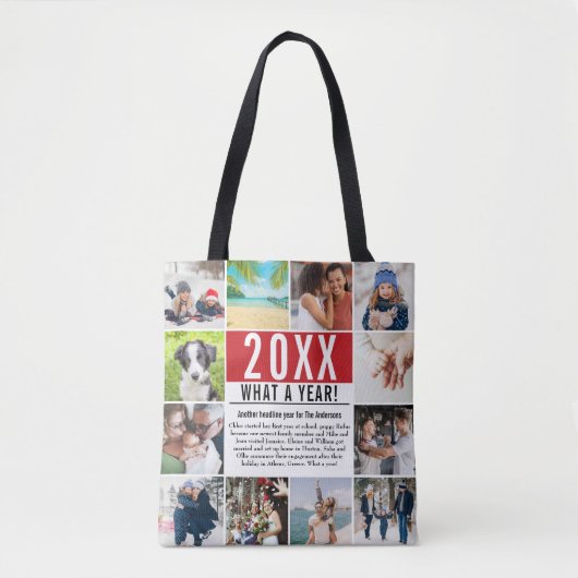 12 Foto Collage Familie Pret Jaaroverzicht Modern Tote Bag (Voorkant)