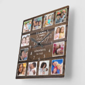 12 Foto Collage Familie Quote Donkerbruin Hout Vierkante Klok (Hoek)