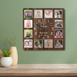 12 Foto Collage Familienaam Persoonlijk hout Vierkante Klok<br><div class="desc">Create your own foto collage wall clock with 12 of your favorite pictures. Foto van frame clock helps you treasure your special moments and also makes a thoughtful gift for ouders, grootouders and friends. The personalized familiy clock makes it a perfect gift for all gelegenheden. Personalize with familiy name and...</div>