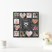 12 Foto Collage Family Quote Heart Black Wood Vierkante Klok (Huis)