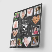 12 Foto Collage Family Quote Heart Black Wood Vierkante Klok (Hoek)