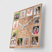 12 Foto Collage Family Quote Weathered Wood Vierkante Klok (Hoek)