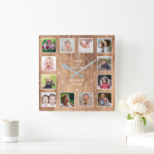 12 Foto Collage Family Quote Weathered Wood Vierkante Klok (Huis)