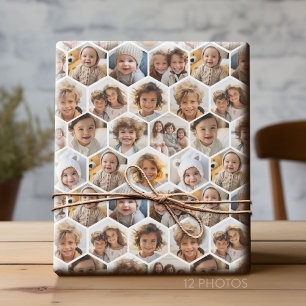 12 foto collage - funky zeshoek honingraat patroon cadeaupapier