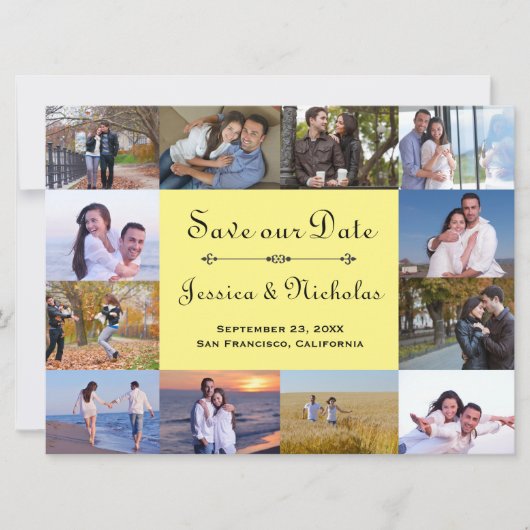 12 foto collage geel - 6x8 Save the Date (Voorkant)