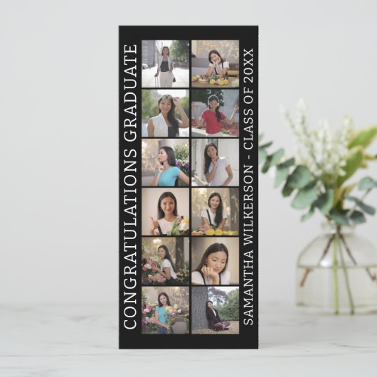 12 Foto Collage Gefeliciteerd Afstuderen Aankondiging (Staand voorkant)