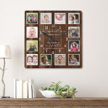 12 Foto Collage Grandchildren Citaat Pallet Wood Vierkante Klok<br><div class="desc">Foto collage klok met een sentimentele kleinkinderen citeert: "Grootkinderen vullen een plek in ons hart in waarvan we nooit wisten dat ze leeg was." Maak foto's en namen van kleinkinderen persoonlijk zodat het een gedenkwaardig cadeau voor grootouders wordt.</div>