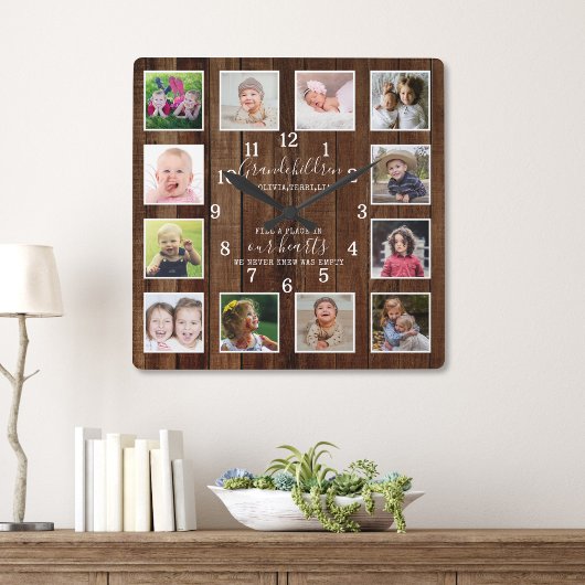12 Foto Collage Grandchildren Citaat Pallet Wood Vierkante Klok