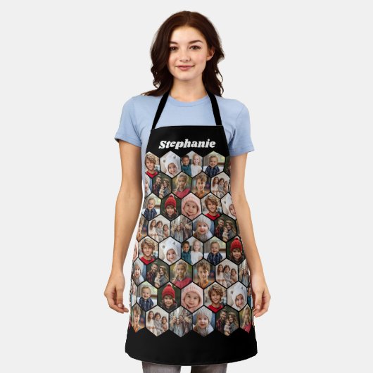 12 Foto Collage honingraat hexagon Random Pattern Schort (Gedragen)