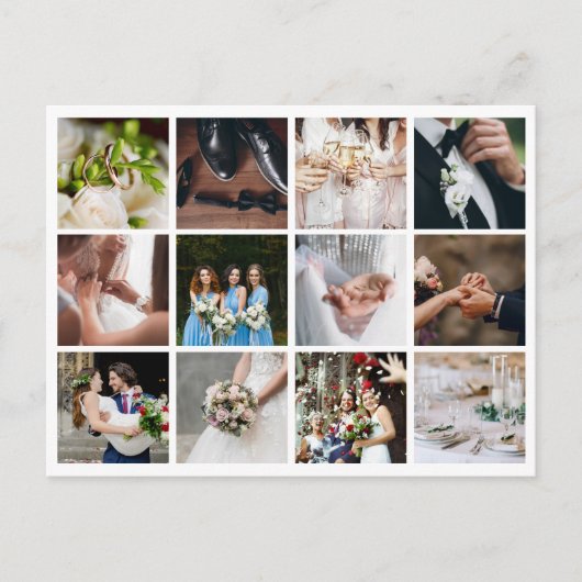 12 Foto Collage Huwelijk Bedankt Aankondigingskaart (Voorkant)