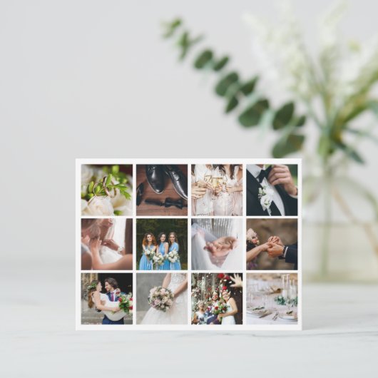 12 Foto Collage Huwelijk Bedankt Aankondigingskaart (Staand voorkant)