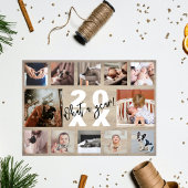 12 Foto Collage Jaaroverzicht Rustic Grenen Hout Feestdagenkaart