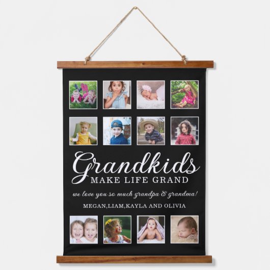 12 Foto collage kleinkinderen maken het leven grof Hangend Wandkleed (Voorkant)