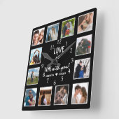 12 Foto Collage Love Quote Wedding Jubileum Vierkante Klok (Hoek)