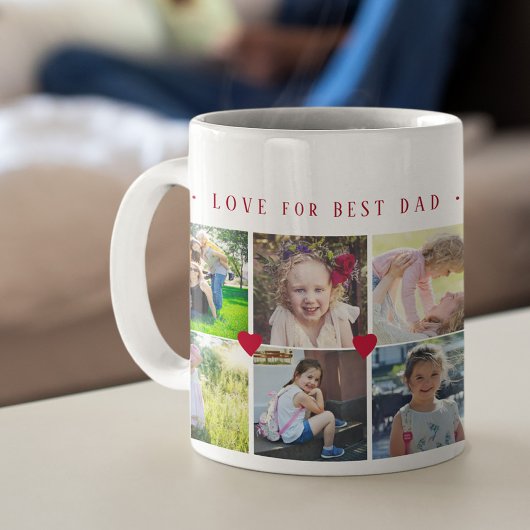 12 foto collage LOVE voor BEST DAD rood manuscript Koffiemok
