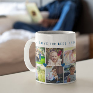 12 foto collage LOVE voor BESTE DAD marine script Koffiemok