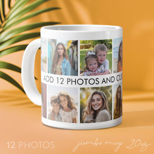 12 foto collage met één tekstregel in het midden grote koffiekop