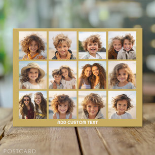 12 foto collage met gouden achtergrond briefkaart