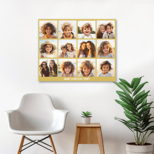 12 foto collage met gouden achtergrond canvas afdruk