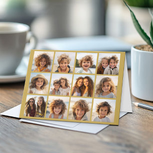 12 foto collage met gouden achtergrond kaart
