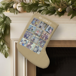 12 foto collage met gouden achtergrond kleine kerstsok