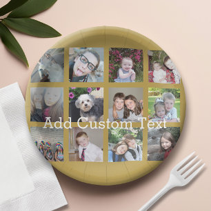 12 foto collage met gouden achtergrond papieren bordje