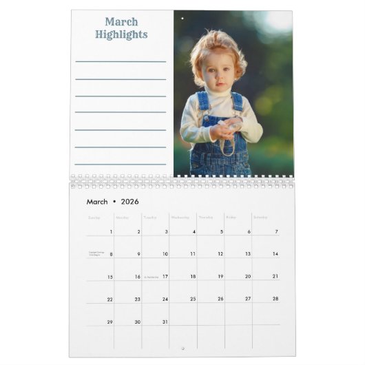 12 Foto collage met maandelijkse notities en foto' Kalender (Mar 2026)