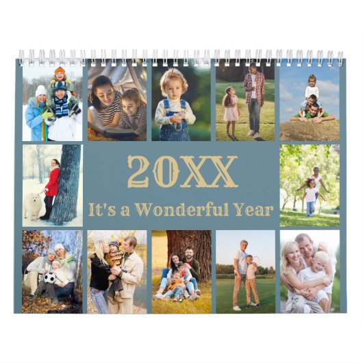 12 Foto collage met maandelijkse notities en foto' Kalender (Hoes)
