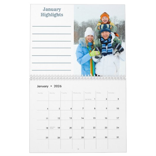 12 Foto collage met maandelijkse notities en foto' Kalender (Jan 2026)