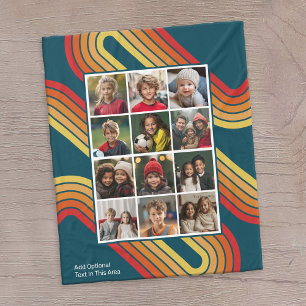 12 Foto-collage met Retro 70s geïnspireerde strips Fleece Deken