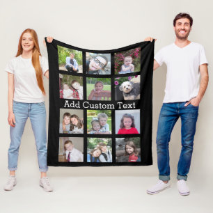 12 Foto Collage - Modern Minimaal Zwart Achtergron Fleece Deken