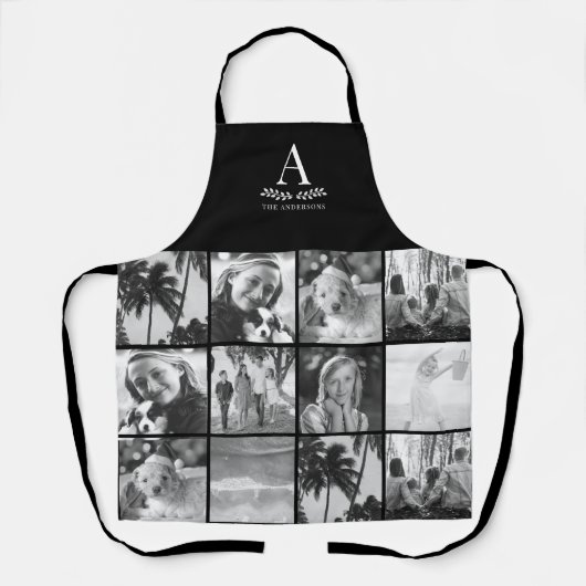 12 Foto Collage Monogram Zwart & Wit Schort (Voorkant)