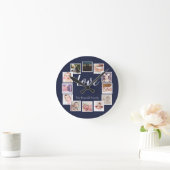 12 Foto Collage Persoonlijk Blauw Ronde Klok (Huis)