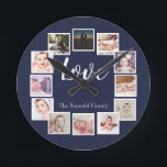 12 Foto Collage Persoonlijk Blauw Ronde Klok<br><div class="desc">12 Foto Collage Persoonlijke Sjabloon blauwe muurklok ...  voeg eenvoudig uw eigen foto's en tekst toe aan deze geweldige muurklok ...  gemakkelijk te personaliseren ...  aanpasbare fotosjabloonklok uit Ricaso - perfecte cadeauideeën</div>