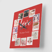12 Foto Collage Persoonlijk Rood Vierkante Klok (Hoek)