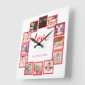 12 Foto Collage Persoonlijk Rood Vierkante Klok (Hoek)