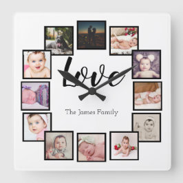 12 Foto Collage Persoonlijk Wit Vierkante Klok