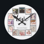 12 Foto Collage Persoonlijk Zwart Wit Ronde Klok<br><div class="desc">12 Foto Collage Persoonlijke Sjabloon Zwart-witte wandklok ...  voeg gewoon uw eigen foto's en tekst toe aan deze geweldige muurklok ...  gemakkelijk te personaliseren ...  aanpasbare fotosjabloonklok van Ricaso - perfecte cadeauideeën</div>