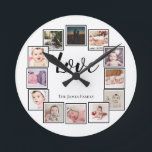 12 Foto Collage Persoonlijk Zwart Wit Ronde Klok<br><div class="desc">12 Foto Collage Persoonlijke Sjabloon Zwart-witte wandklok ...  voeg gewoon uw eigen foto's en tekst toe aan deze geweldige muurklok ...  gemakkelijk te personaliseren ...  aanpasbare fotosjabloonklok van Ricaso - perfecte cadeauideeën</div>