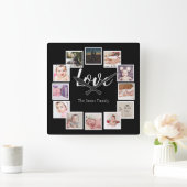 12 Foto Collage Persoonlijke LOVE Familie Vierkante Klok (Huis)