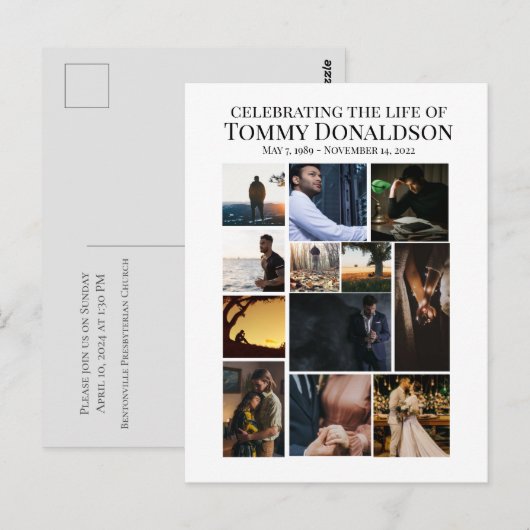 12 Foto Collage Rouwplechtigheid Briefkaart (Voorkant / Achterkant)