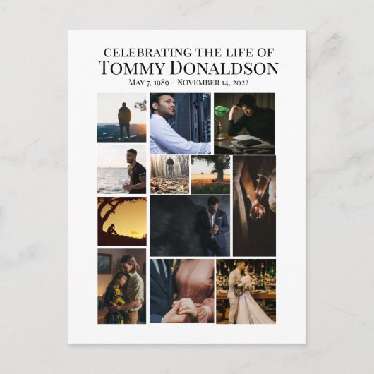 12 Foto Collage Rouwplechtigheid Briefkaart (Voorkant)