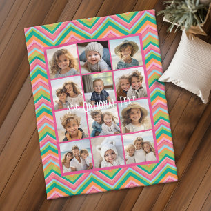 12 Foto Collage - Roze Kleurrijke Chevron Patroon Fleece Deken