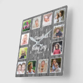 12 Foto Collage Rustic Gray Wood Grandchildren Quo Vierkante Klok (Hoek)