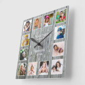 12 Foto Collage Samen Familie Citaat Gray Wood Vierkante Klok (Hoek)
