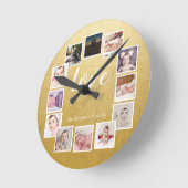 12 Foto Collage, speciaal aangepast goud Ronde Klok (Hoek)